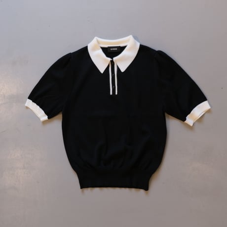 SINME    バイカラーポロニット    S21-AW-10-01    ブラック × ホワイト
