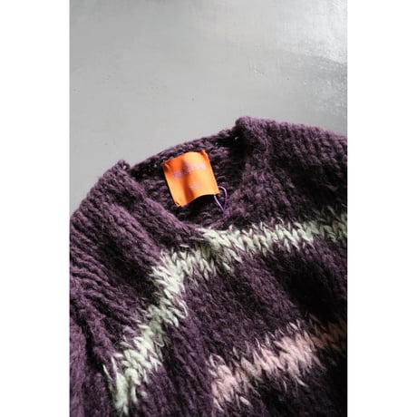 LES TRICOTS D'O レトリコドール Alpaca Pullover V Neck Stripes  Dark Purple / Yellow / Mint / Pink