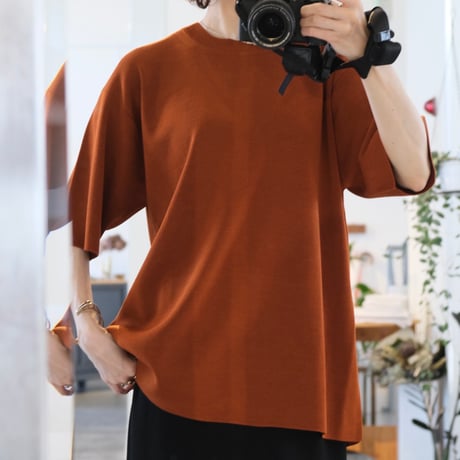 BATONER  Men   TWIST SILK WOOL SHORT SLEEVE CREW NECK    BN-24FM-001