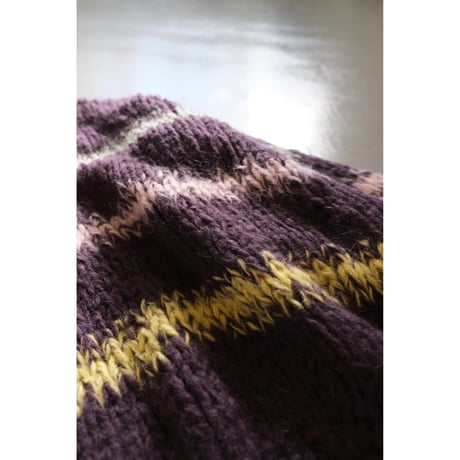 LES TRICOTS D'O レトリコドール Alpaca Pullover V Neck Stripes  Dark Purple / Yellow / Mint / Pink