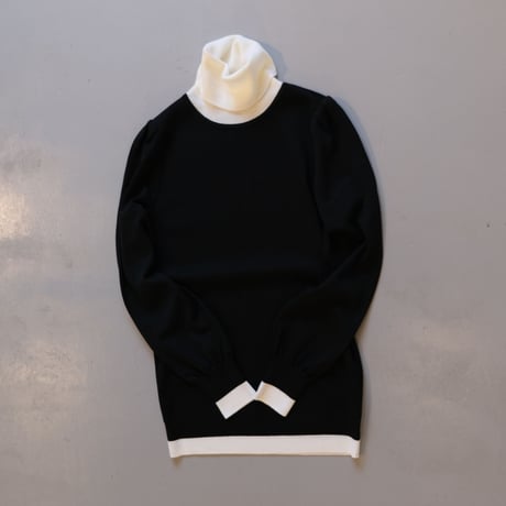 SINME バイカラータートルニット  S21AW-14    ブラック × ホワイト