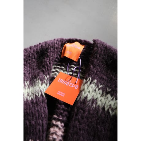 LES TRICOTS D'O レトリコドール   AlpacaPullover  Cardigan Stripes  Dark Purple / Yellow / Mint / Pink