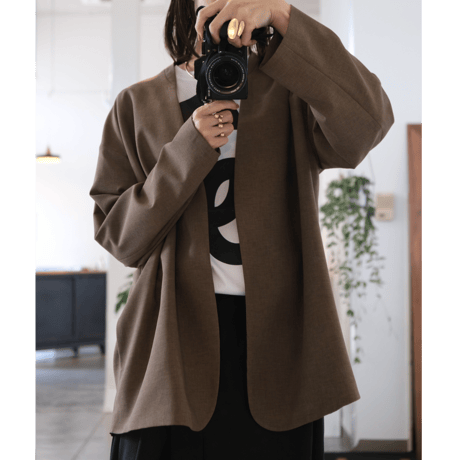 SINME  ノーカラージャケット  SS16-06   カーキ