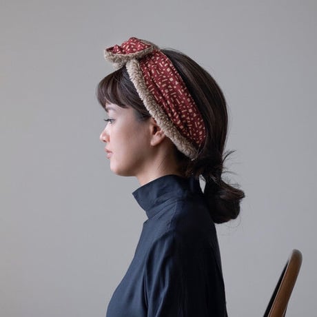 YARN&COPPER　Merino Wool 'Alkham' RED　リバーシブルヘッドスカーフ/ミニスカーフ