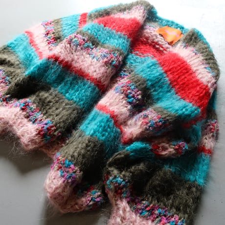 LES TRICOTS D’O    モヘヤ ショートカーディガン 　pink melange striped　H-AW23-M-4000-CS-STR