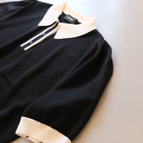 SINME    バイカラーポロニット    S21-AW-10-01    ブラック × ホワイト