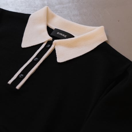 SINME　バイカラーポロニット ブラック×オフ　S21AW-14-02