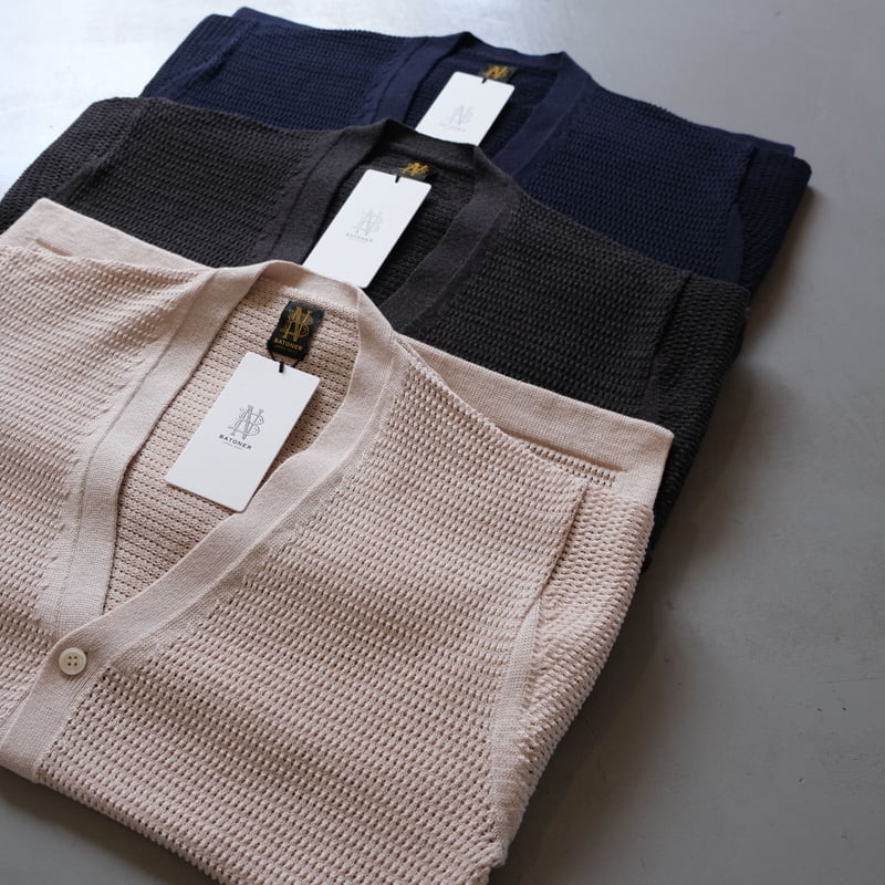 【値下げ】バトナーSUMMER KNIT V NECK CARDIGAN BATONER/バトナー】Woodpulp Summer Knit V Neck Cardigan