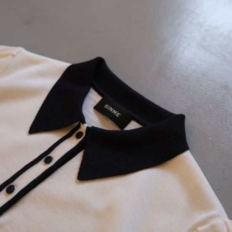 SINME    バイカラーポロニット    S21-AW-10-01    オフ × ネイビー