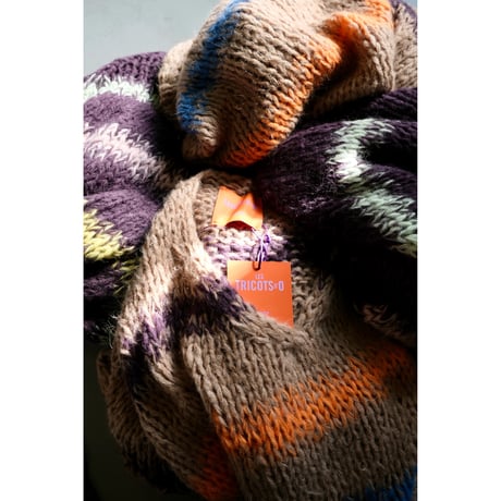 LES TRICOTS D'O レトリコドール Alpaca Pullover V Neck Stripes  Dark Purple / Yellow / Mint / Pink
