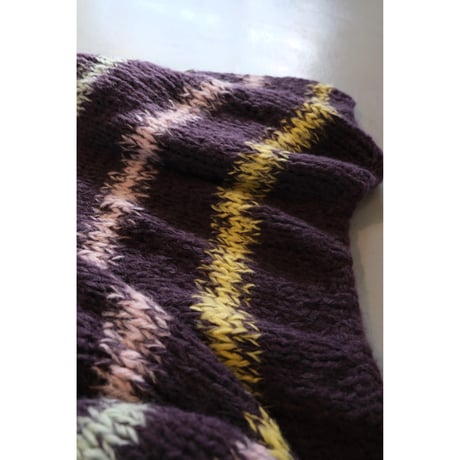 LES TRICOTS D'O レトリコドール Alpaca Pullover V Neck Stripes  Dark Purple / Yellow / Mint / Pink