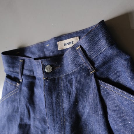 SINME　シンメ　リネンワイドパンツ　インディゴ　HF03-1