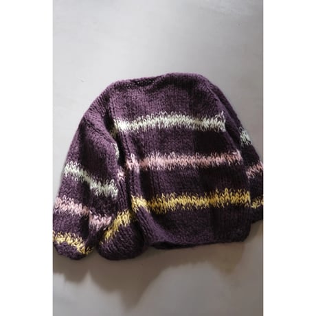 LES TRICOTS D'O レトリコドール Alpaca Pullover V Neck Stripes  Dark Purple / Yellow / Mint / Pink