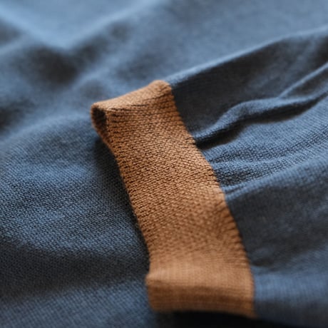 SINME　バイカラーポロニット ブルー×カーキ　S21AW-14-03