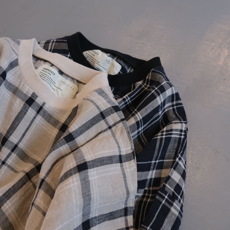 HARVESTY / ロングスモック/半袖ワンピース/1/リネン/BLK/チェック/A42102 HARVESTY リネン チェック柄 半袖ロングスモック A42102 | geep