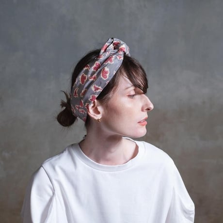 YARN＆COPPER　Silk headband 'Victorian Paisley' stone grey ヘッドスカーフ