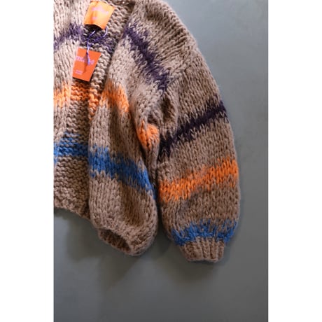 LES TRICOTS D'O レトリコドール  AlpacaPullover Cardigan Stripes  Camel / Dark Purple / Orange / Blue