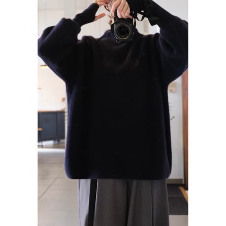 BATONER Woman CASHMERE FOX BOAT NECK FINGERHALL NAVY
