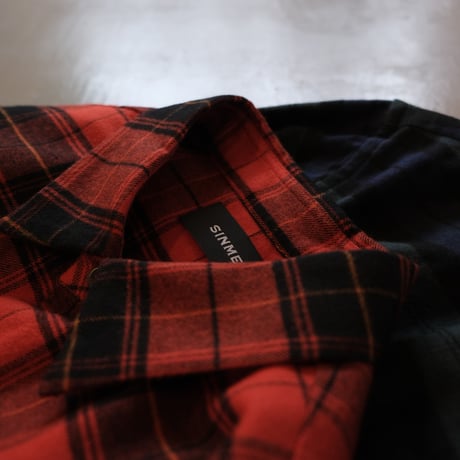 SINME　ネルチェックシャツ レッド　22AW-08-01
