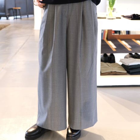 BATONER　Women  DRY WOOL PIQUE TWO TUCK WIDE PANT　GRAY　BN-22FL-010