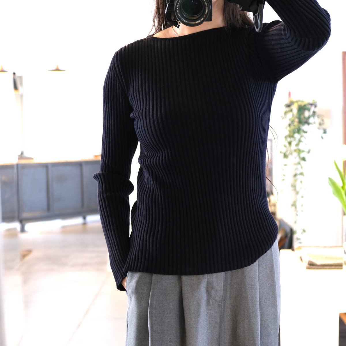 BATONER◆SOLID WOOL RIB BOAT NECK/セーター(厚手)/1/ウール/BEG/BN-22FL-035 BATONER Women SOLID WOOL RIB BOAT NECK BN-22FL-