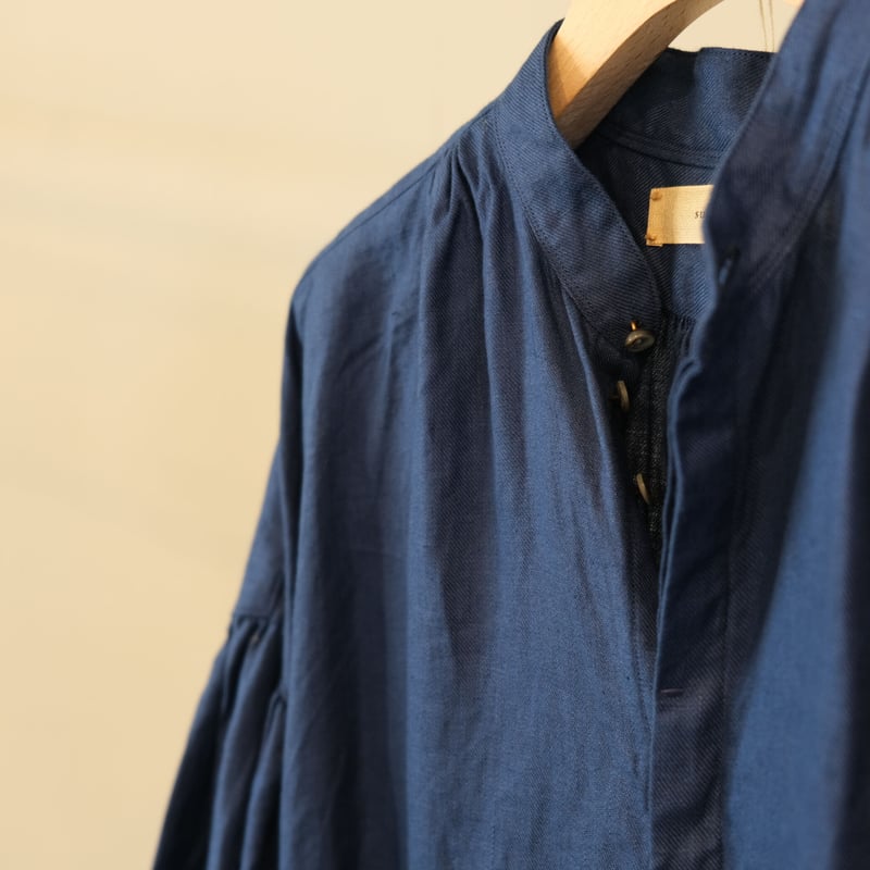 suzuki takayuki puff-sleeve dress navy S221-20 suzuki takayuki puff-sleeve dress navy S221-20