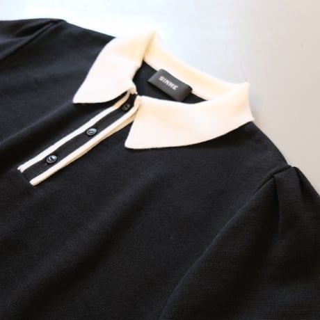 SINME    バイカラーポロニット    S21-AW-10-01    ブラック × ホワイト