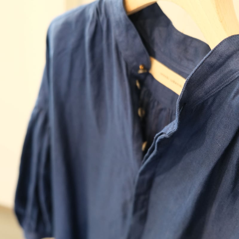 suzuki takayuki puff-sleeve dress navy S221-20