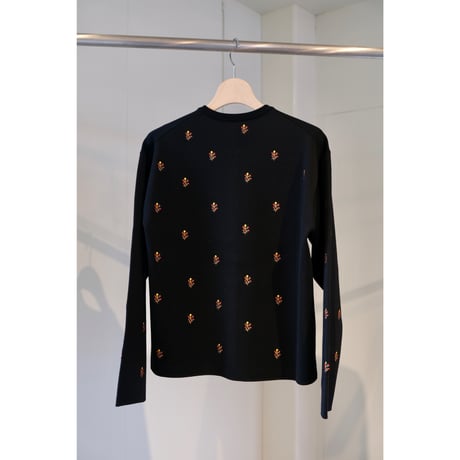 BATONER  Women  32G SMOOTH WOOL BOTANICAL STITCH CREW CARDIGAN