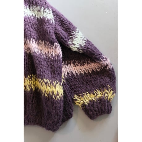 LES TRICOTS D'O レトリコドール   AlpacaPullover  Cardigan Stripes  Dark Purple / Yellow / Mint / Pink