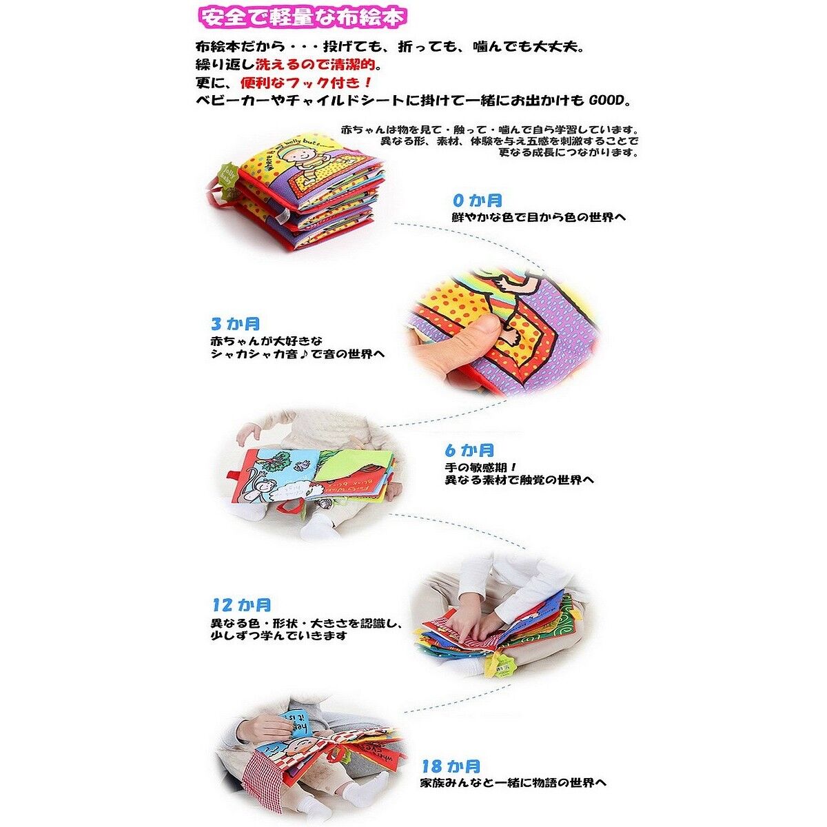 布絵本 仕掛け絵本 英語 jollybaby 洗える 軽い 0歳 1歳 2歳 3歳 bt-00