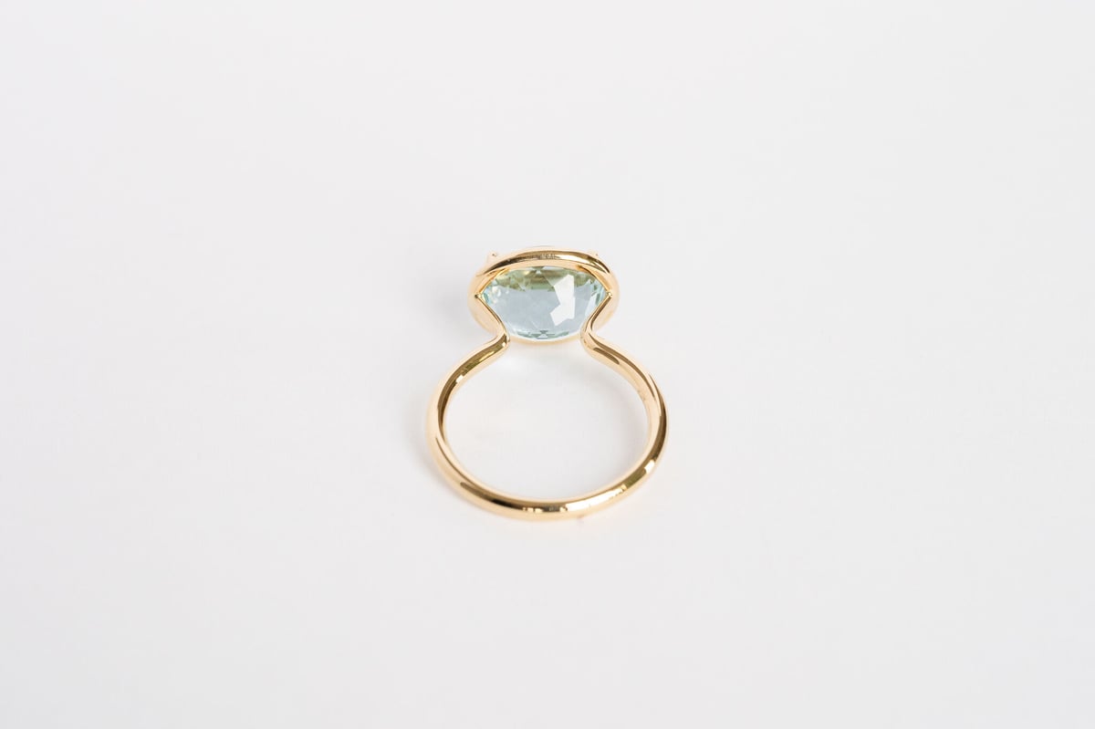 リング　K18　大粒　アクアマリン　デザインリング　約12.5号　現状品 大粒アクアマリンのデザインリング | 芦屋Antico