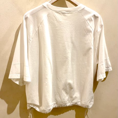 MAXOU天竺&コットンローン/ドローストリング付五分袖Tシャツ