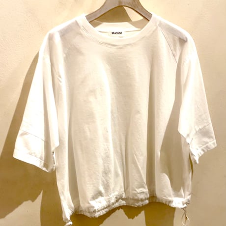 MAXOU天竺&コットンローン/ドローストリング付五分袖Tシャツ