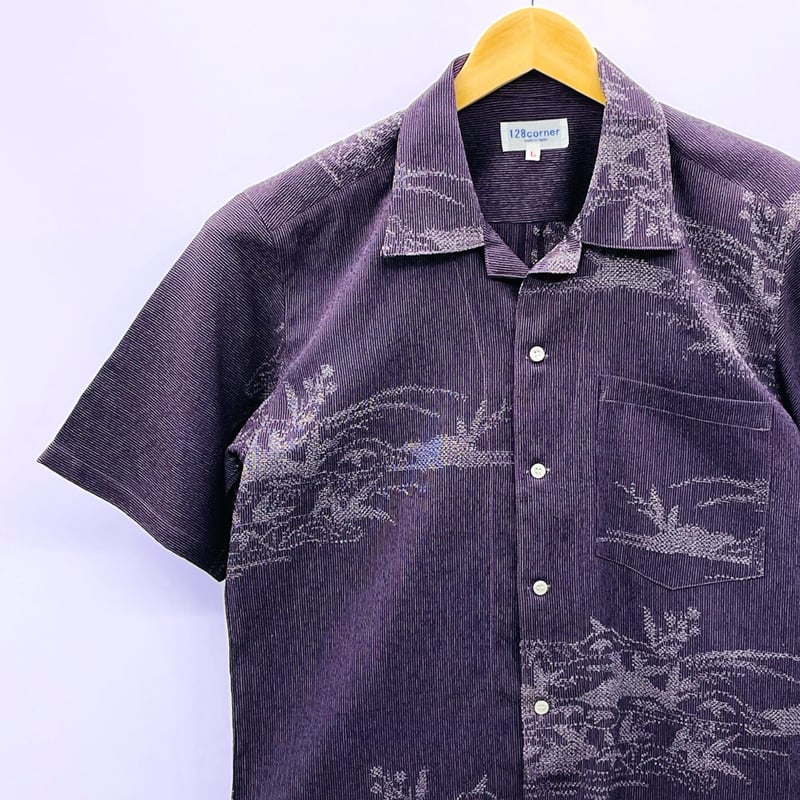 メンズLL】ちりめん織KIMONO オープンカラーシャツ半袖 深紫 | 128corner