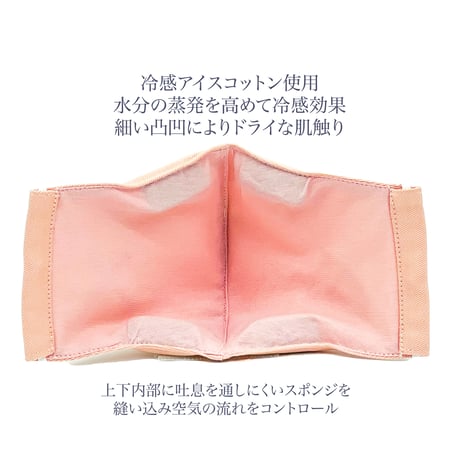 【大人サイズ】冷感アイスコットン めがね専用　曇りにくい抗菌抗ウィルス機能洗える布立体マスク  珊瑚色