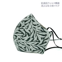 【大人サイズ】涼感コットンオーガンジー抗菌抗ウィルス機能洗える布立体マスク　ホワイトリーフ　クロムグリーン