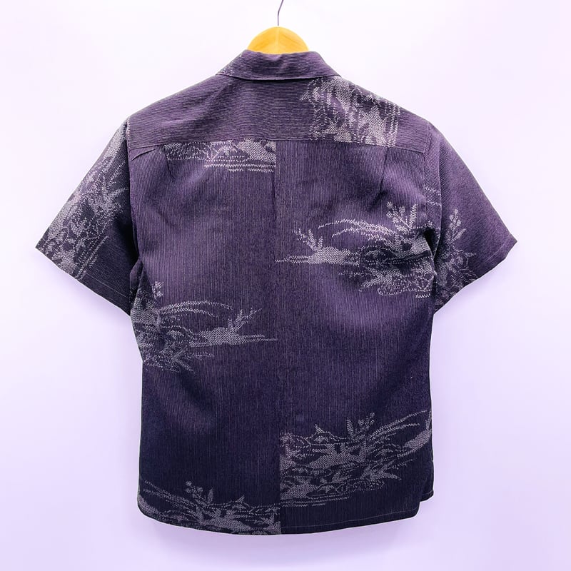 メンズLL】ちりめん織KIMONO オープンカラーシャツ半袖 深紫 | 128corner