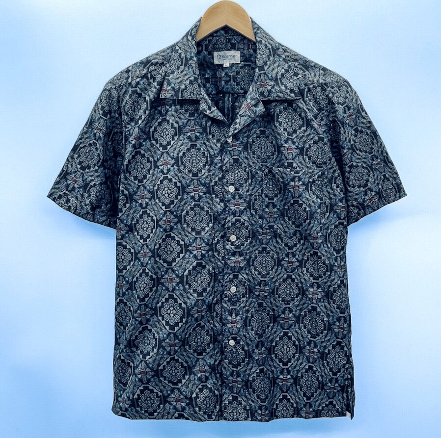 メンズL】大島紬オープンカラーシャツ半袖 瑠璃奏 | 128corner