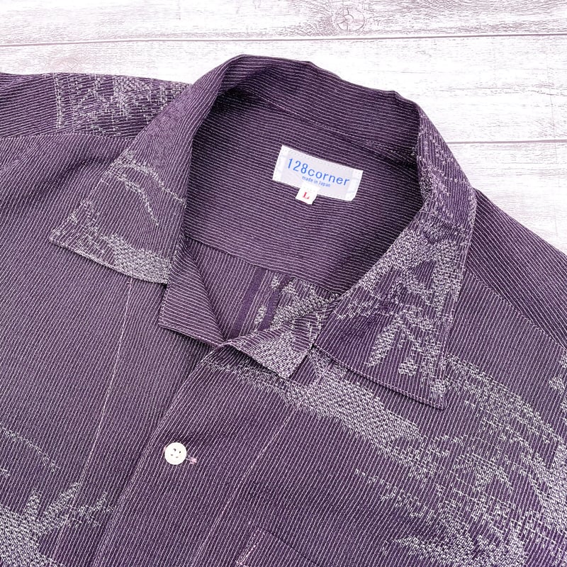 メンズLL】ちりめん織KIMONO オープンカラーシャツ半袖 深紫 | 128corner