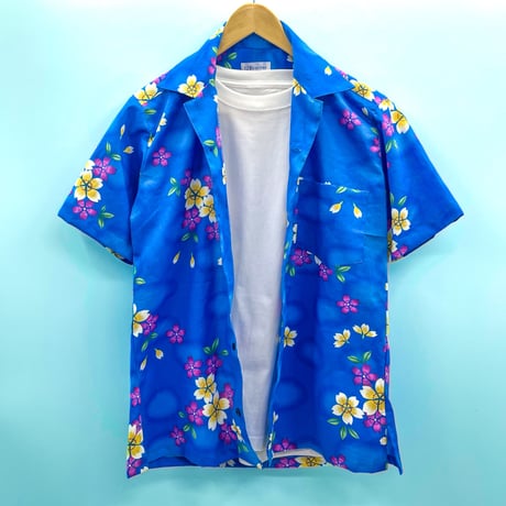 洗濯機洗いOK【メンズM】YUKATAオープンカラーシャツ半袖　碧桜
