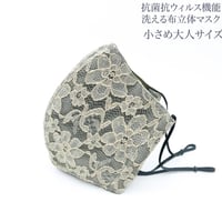 【小さめ大人サイズ】抗菌抗ウィルス機能洗える布立体マスク　プリムラ　アッシュグレイ