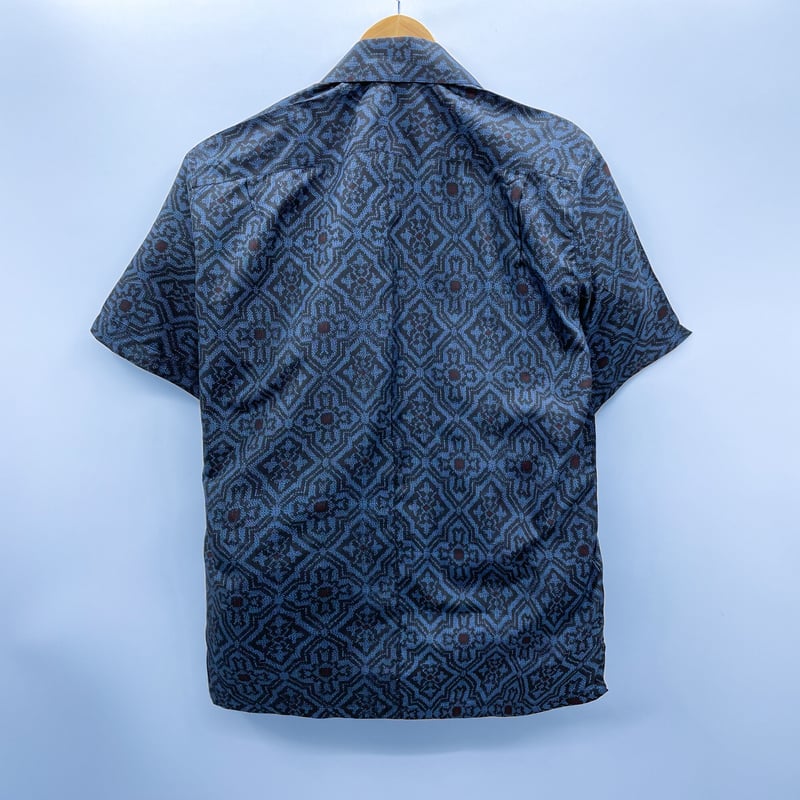 メンズL】大島紬オープンカラーシャツ半袖 青藍 | 128corner