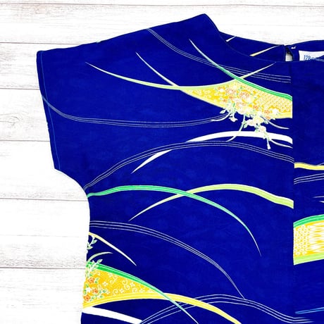 【レディースL】シルク100％KIMONO  Tブラウス 芝草文様