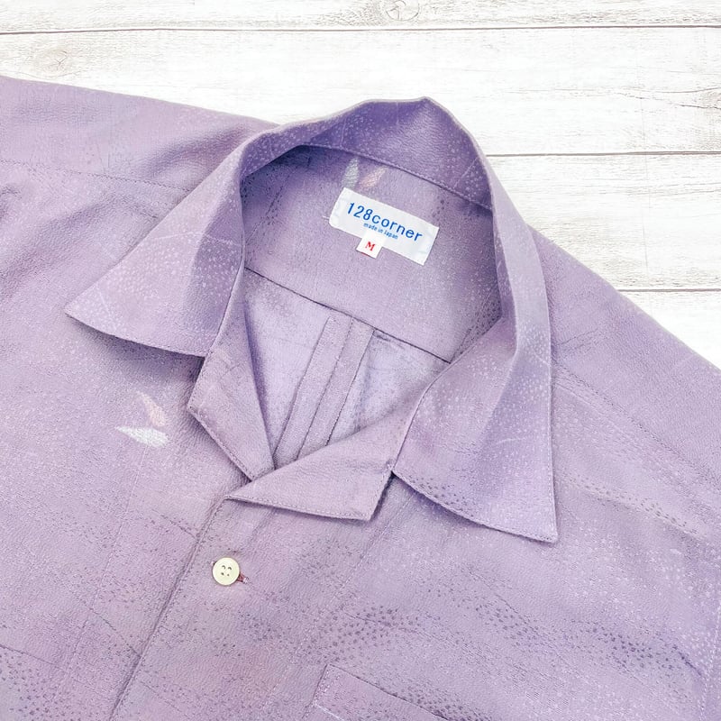 EDUN 紫 シャツ NAKAJIMA 35番 洗濯機洗いOK【メンズM 】KIMONOオープンカラーシャツ半袖 藤紫
