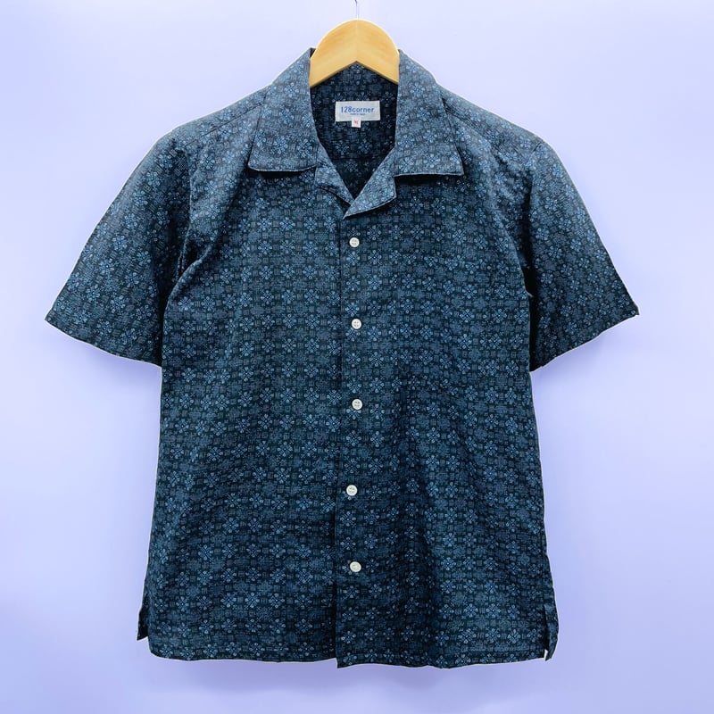 洗濯機洗いOK【メンズM】オープンカラーシャツ半袖 群青 | 128corner