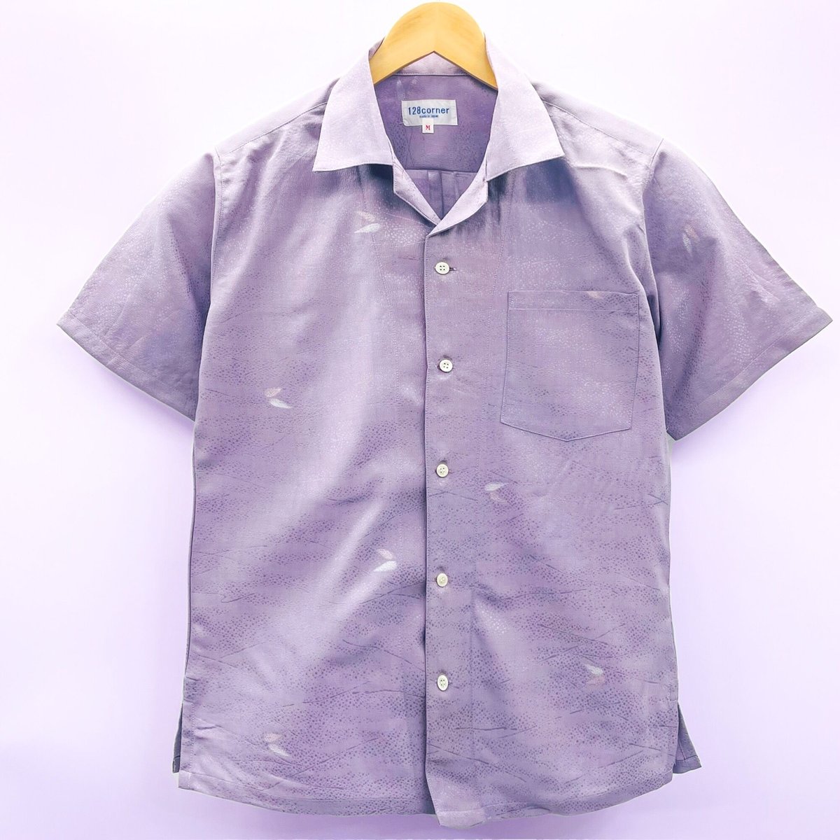EDUN 紫 シャツ NAKAJIMA 35番 洗濯機洗いOK【メンズM 】KIMONOオープンカラーシャツ半袖 藤紫