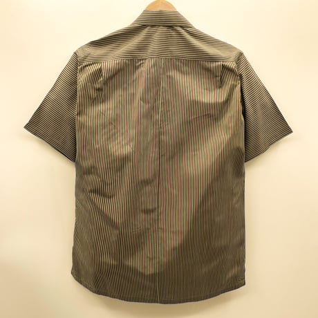 洗濯機洗いOK【メンズLL】KIMONOオープンカラーシャツ半袖　黄朽縞