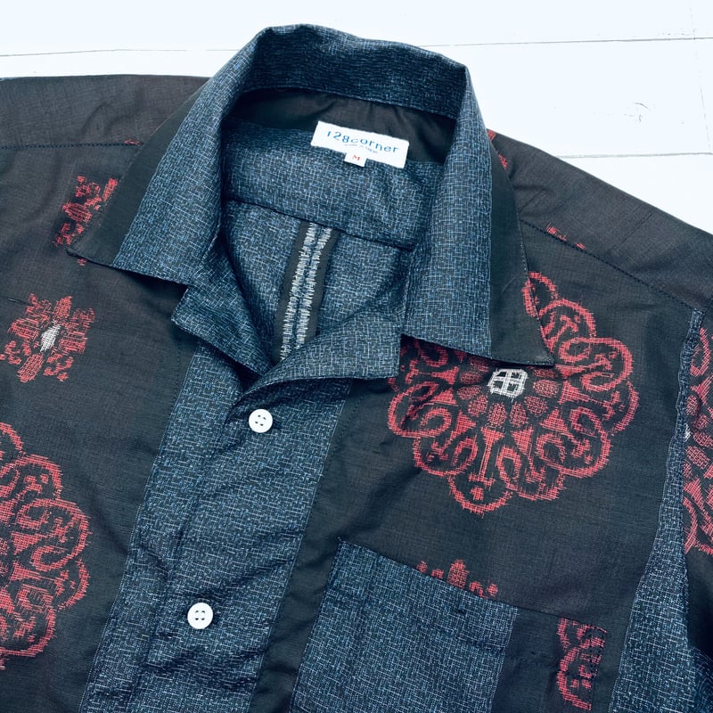 メンズM】大島紬オープンカラーシャツ半袖 深朱花 | 128corner