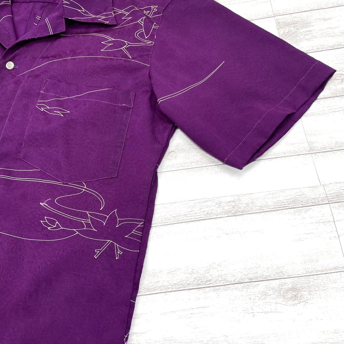 洗濯機洗いOK【メンズL】KIMONOオープンカラーシャツ半袖 藤紫 | 128corner